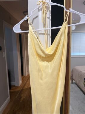 Topshop Pale Yellow Satin Cowl Slip Maxi Dress